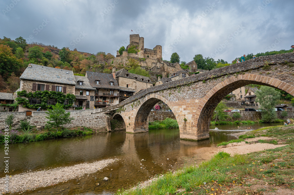 Belcastel medieval castle and town in the south of France, Aveyron Occitania, view of the antique medieval stone buildings, High quality photo Belcastel medieval castle and town in the south of France, Aveyron Occitania, view of the antique medieval stone buildings, High quality photo