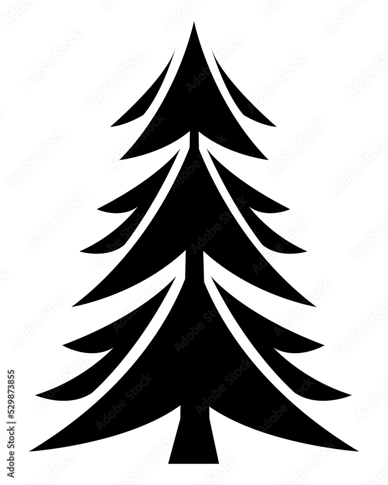 Fototapeta premium Christmas tree black and white illustration. Christmas tree PNG, with black and white background.