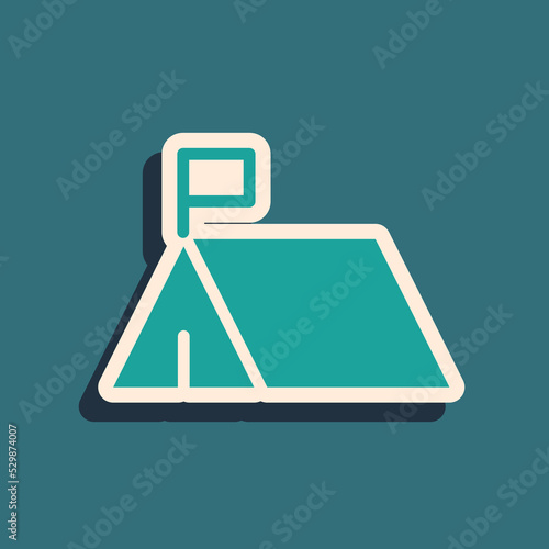 Green Protest camp icon isolated on green background. Protesting tent. Long shadow style. Vector