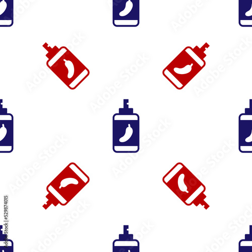 Blue and red Pepper spray icon isolated seamless pattern on white background. OC gas. Capsicum self defense aerosol. Vector