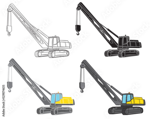 Set of Crane in isolate on a white background. Construction equipment. Vector illustration.