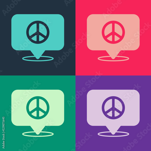 Pop art Location peace icon isolated on color background. Hippie symbol of peace. Vector