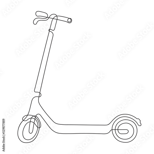 One line drawing of a two-wheeled scooter isolated on a white background.