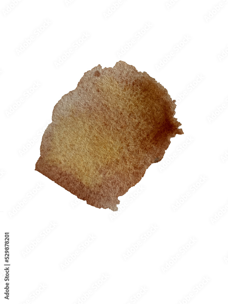 Yellow - brown splash watercolor hand painted isolated on white background, artistic decoration or background.