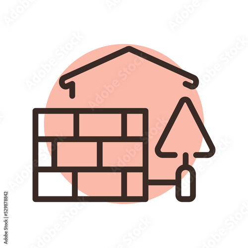 Building walls at home line icon. Building construction