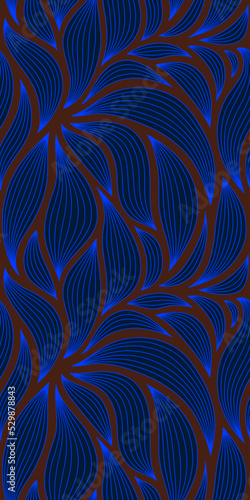 Luxury seamless floral pattern with striped leaves. Elegant astract background in minimalistic linear style.