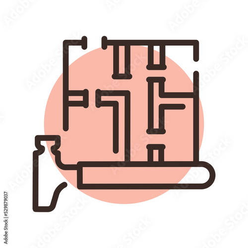 Erection partitions at home line icon. Building construction