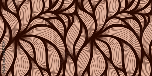 Luxury seamless floral pattern with striped leaves. Elegant astract background in minimalistic linear style.