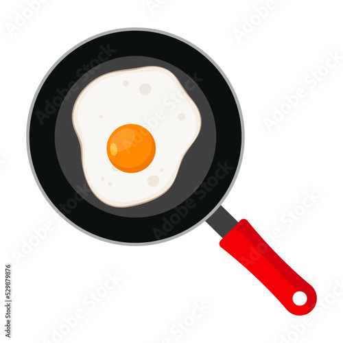 fried egg in frying pan flat vector illustration clipart