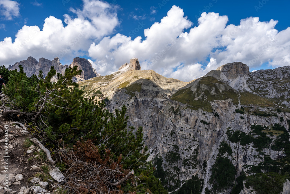 Dolomites mountain range of the Alps Hiking trail to the Drei Zinnen in the Dolomites in South Tyrol, Italy. Dolomites mountain range of the Alps Hiking trail to the Drei Zinnen in the Dolomites in South Tyrol, Italy.