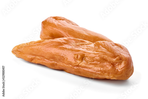 Smoked chicken fillet, isolated on white background. High resolution image.
