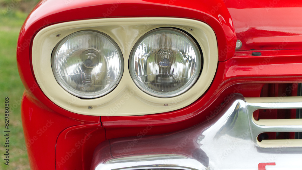 Close up sections of amazing retro American cars showing polished paintwork and chrome