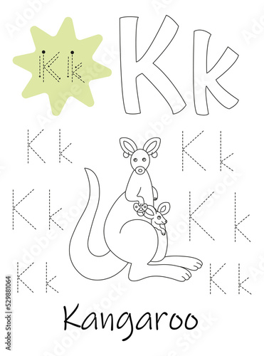 Coloring book - copybook for children. Letter K
