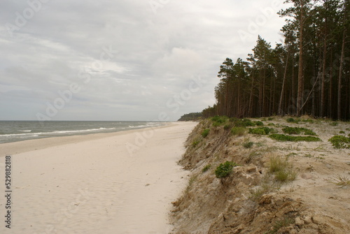 Beautiful coast of the Baltic Sea in Poland. Endless sandy beach with cloudy weather. photo