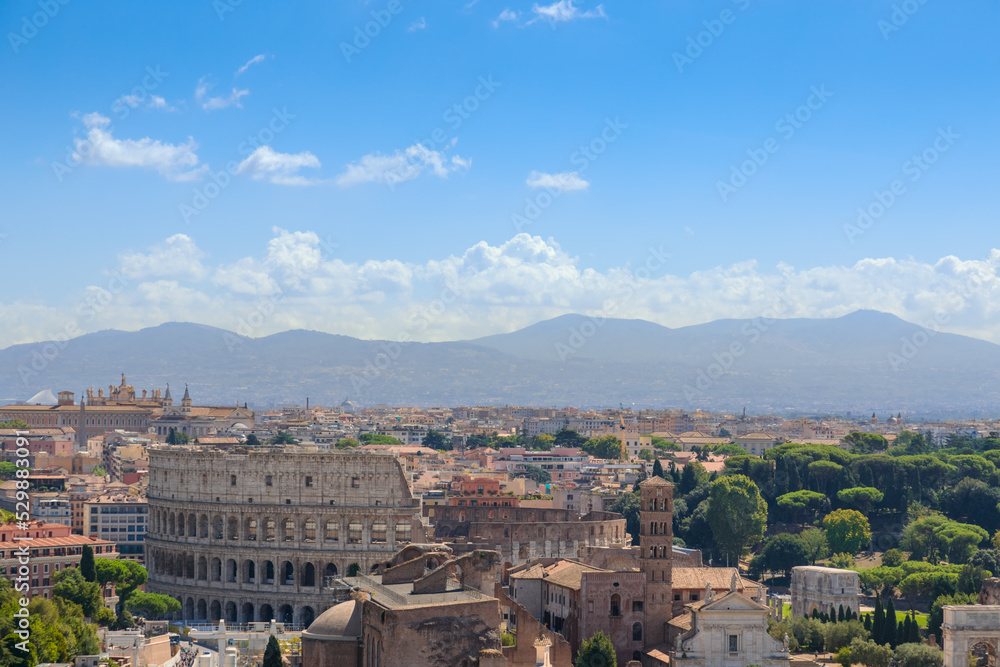 Rome skyline: Colosseum and Imperial Forum.