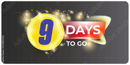 Nine days to go countdown grey horizontal banner design template. 9 days to go sale announcement grey modern banner, label, sticker, icon, poster and flyer.