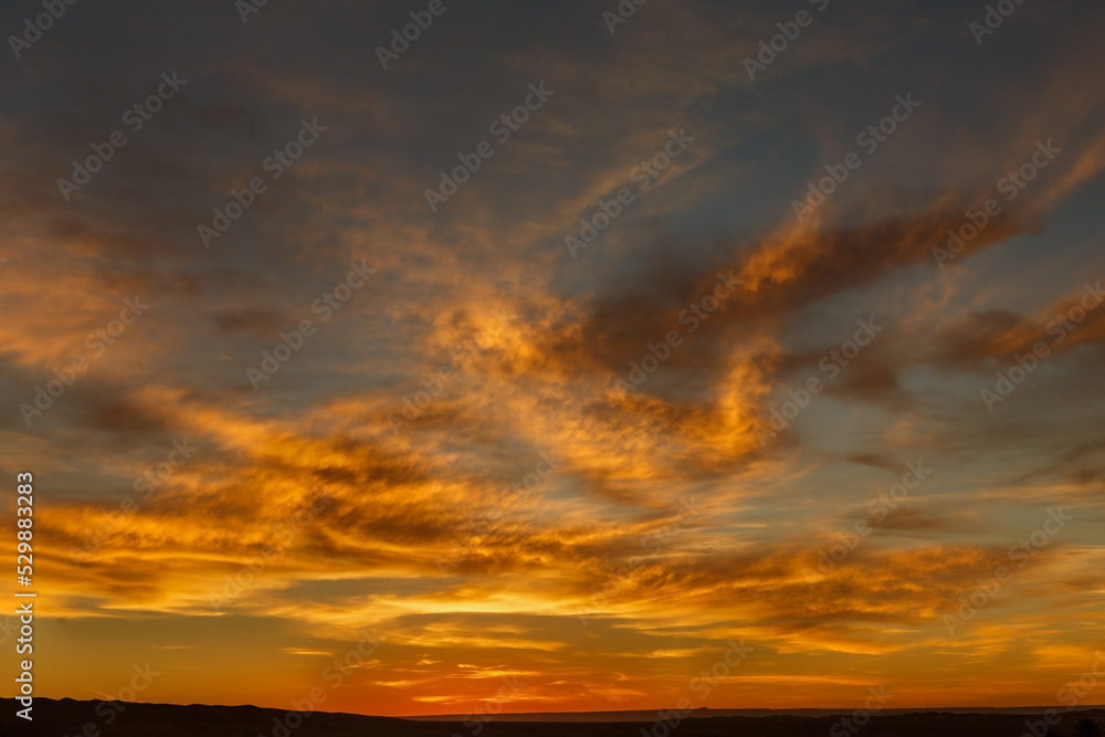 Sunset in the Sahara Desert. Beautiful sky. dramatic sunset in the desert