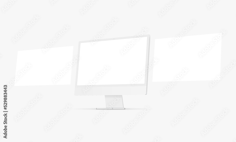 Modern Clay PC Monitor Mockup With Blank Web Pages, Side Perspective View. Vector illustration - obrazy, fototapety, plakaty 
