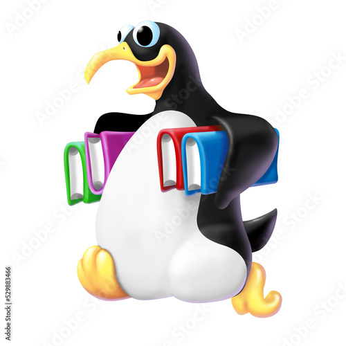pinguino con i libri sottobraccio che va a scuola photo