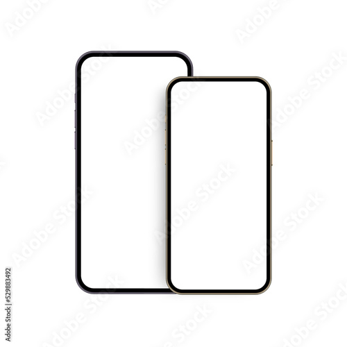 Modern Smartphones With Blank Two Screens Sizes, Isolated on White Background. Vector Illustration