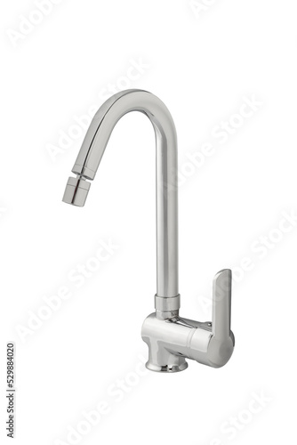 Mixer cold hot water. Modern faucet bathroom. Kitchen tap. Isolated white background. Side view.