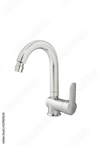 Mixer cold hot water. Modern faucet bathroom. Kitchen tap . Isolated white background. Side view.