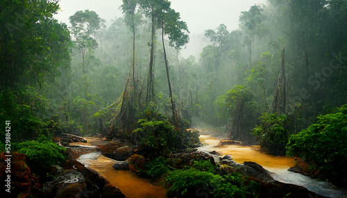 Borneo rain forest trees jungle tropical land photo
