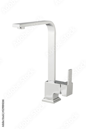 Mixer cold hot water. Modern faucet bathroom. Kitchen tap . Isolated white background. Side view.