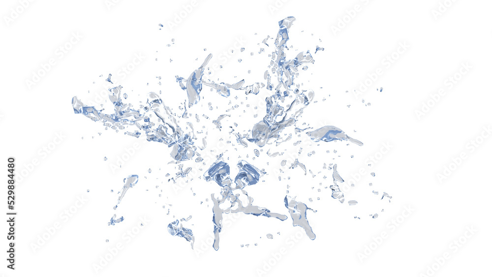 Water Splash with droplets. 3d rendering alpha channel.