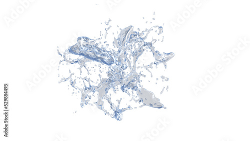 Water Splash with droplets. 3d rendering alpha channel.