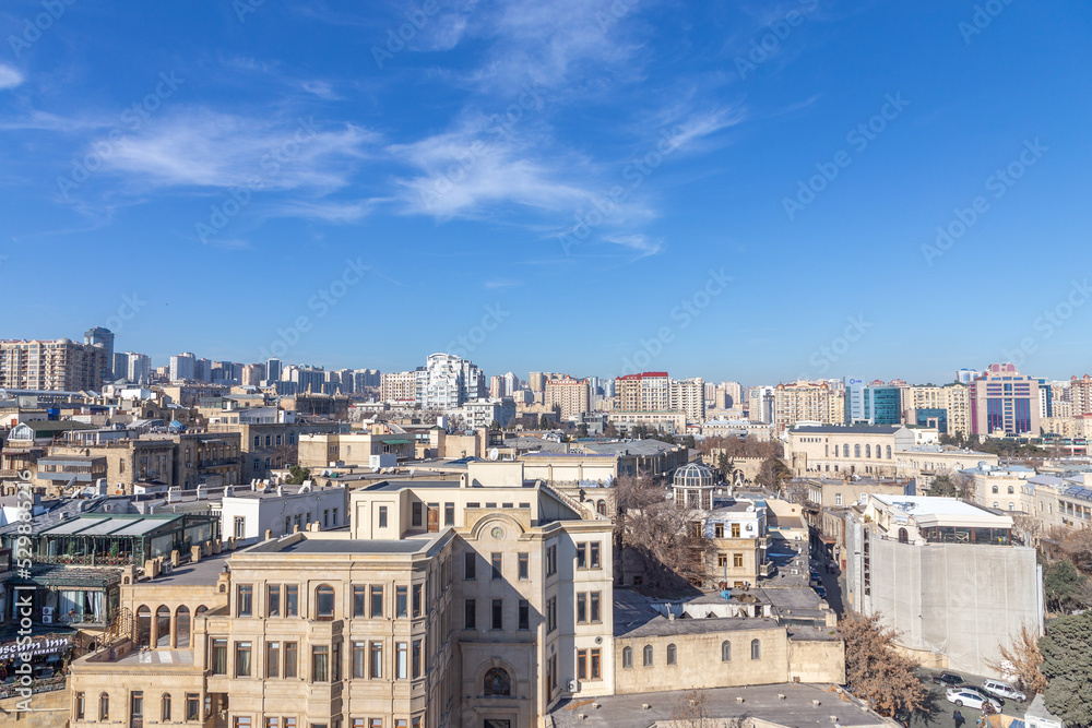 Panoramic view from the Maiden Tower. Icheri Sheher (old town), Baku city, Azerbaijan.