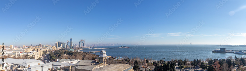 Panoramic view from the Maiden Tower. Icheri Sheher (old town), Baku city, Azerbaijan.