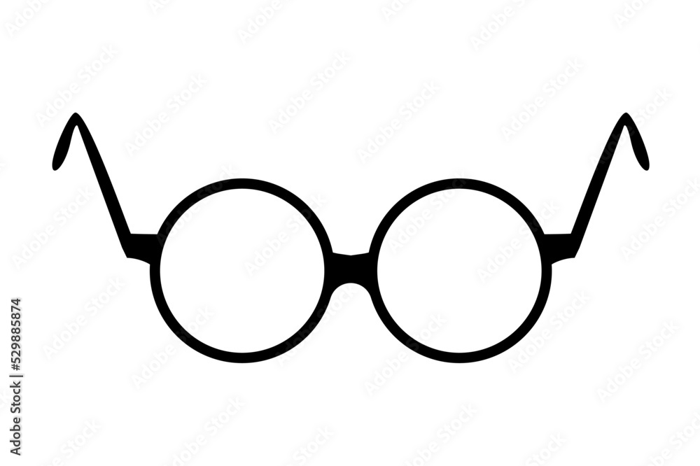 Black silhouette of glasses. Female and male unisex. Fashion accessory for vision. Template element for design. Vector isolated outline illustration on white background Black silhouette of glasses. Female and male unisex. Fashion accessory for vision. Template element for design. Vector isolated outline illustration on white background