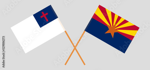 Crossed flags of christianity and the State of Arizona. Official colors. Correct proportion