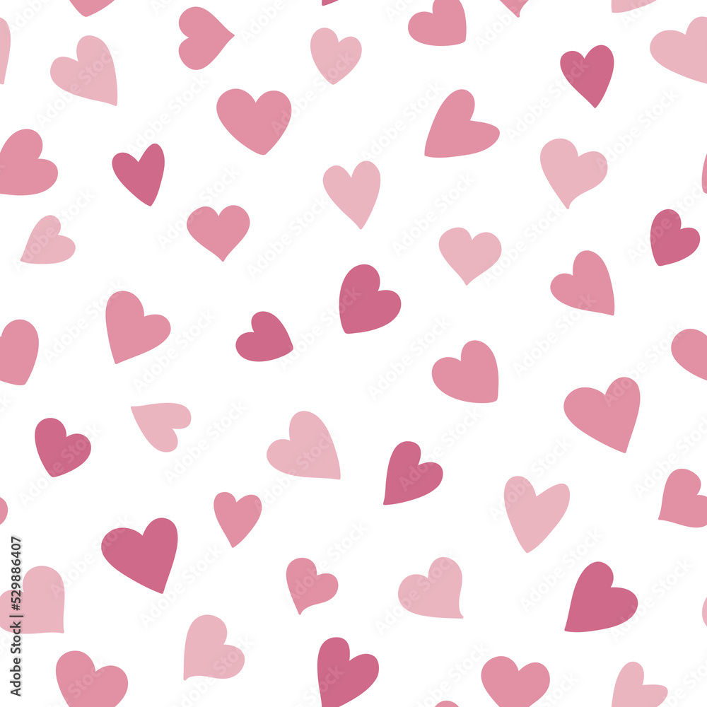 Seamless pattern with hearts. Vector illustration on white background. It can be used for wallpapers, cards, wrapping, patterns for clothes and other.