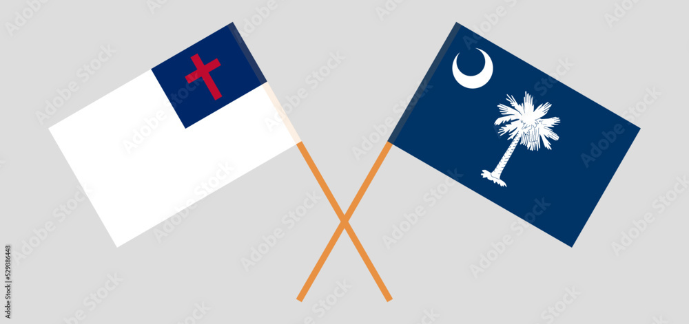 Crossed flags of christianity and The State of South Carolina. Official colors. Correct proportion Crossed flags of christianity and The State of South Carolina. Official colors. Correct proportion