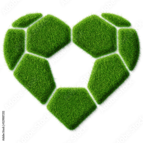 Herz Icon mit Fussball Liebe in Grasoptik wie grüner Rasen vom Fussballplatz