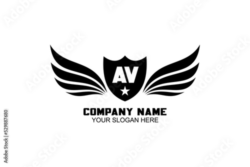 Letter AV Abstract feather wings icons.  Silhouette pair of wings icon. angel wing, decorative fly emblem and eagle stencil symbols vector icons