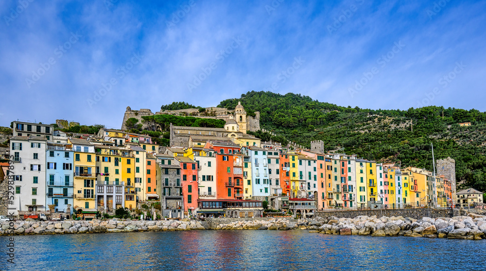 The colourful Cinque Terre town of Portovenere on the coast of Italy