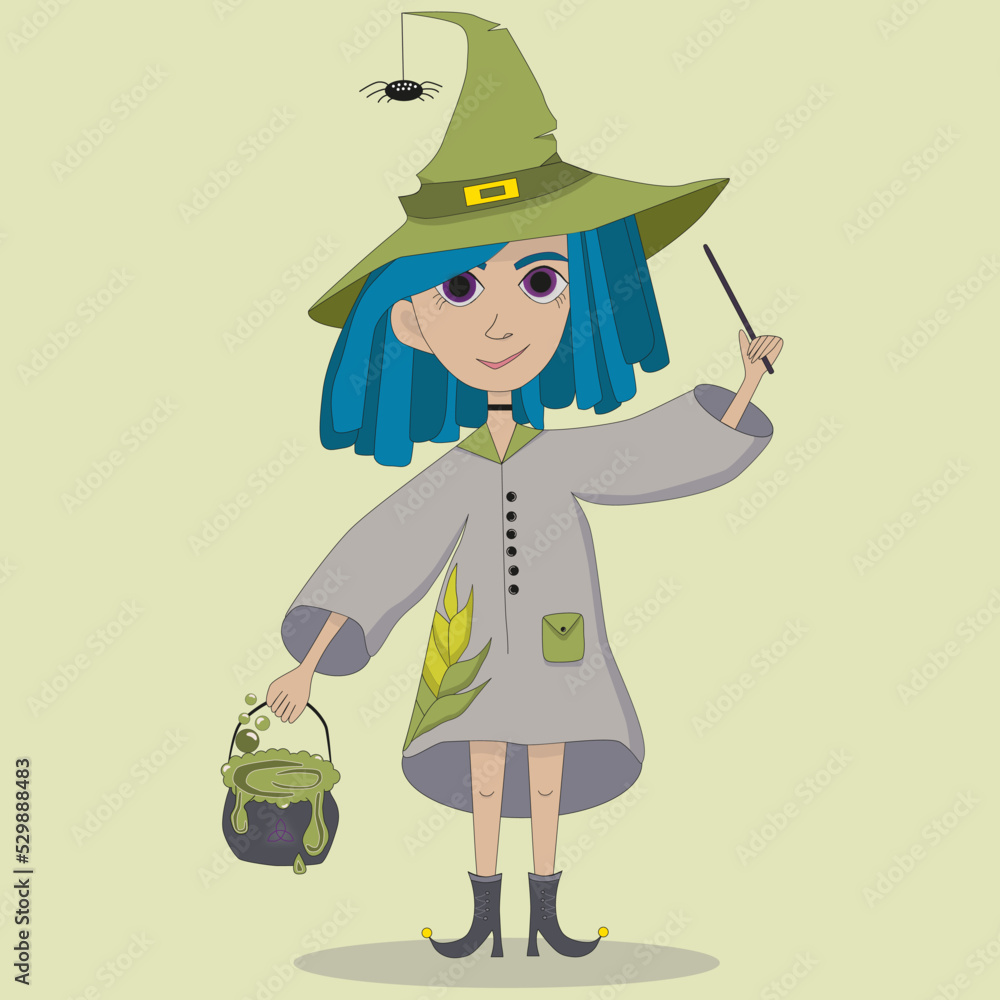 Cute witch for halloween. Child in witch costume