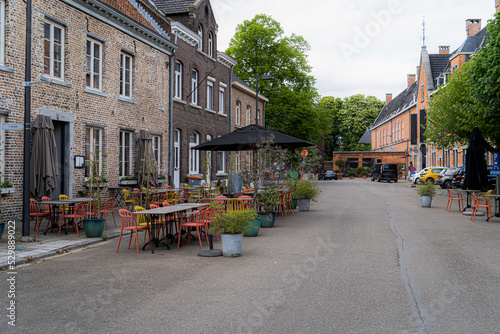 Fototapeta Naklejka Na Ścianę i Meble -  Overview from street in small town oud-rekem.  Town was chosen to be most beautifull town in belgium.  