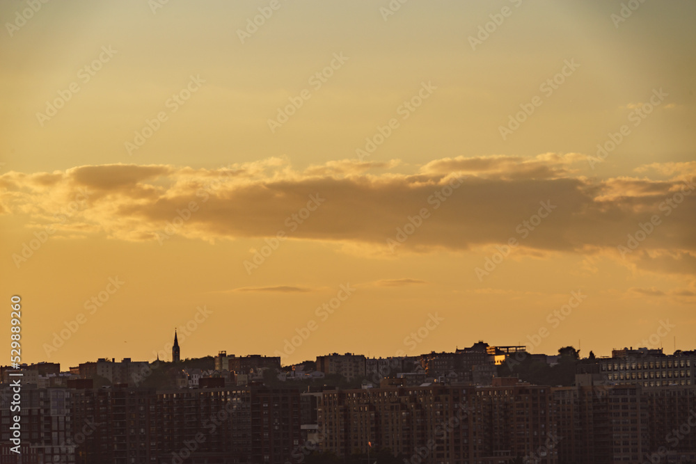 sunset over new york city skyscrapers and skyline facade of an building sunset over new york city skyscrapers and skyline facade of an building