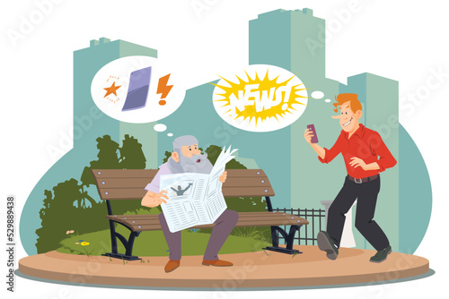 Elderly man reading newspaper. Illustration for internet and mobile website.