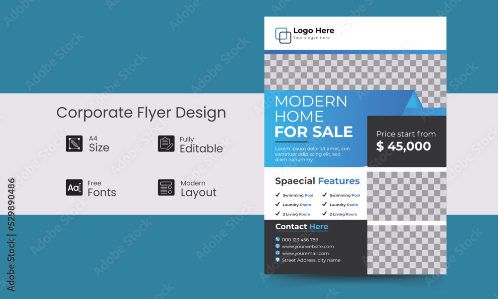 Naklejka premium Corporate flyer design, home sale flyer design