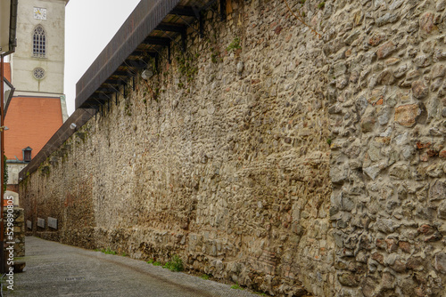 Canvas Print A road next to the surrounding wall of the old city of Bratislava