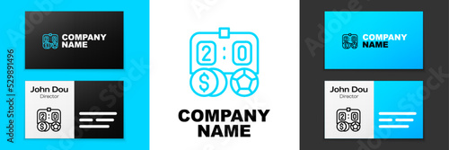 Blue line Soccer football betting money icon isolated on white background. Football bet bookmaker. Soccer betting online make money. Logo design template element. Vector
