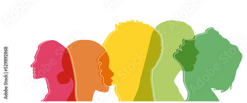 Group side silhouette men and women of different culture	