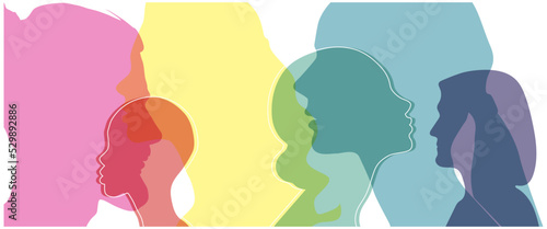 Group side silhouette men and women of different culture	