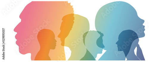 Group side silhouette men and women of different culture	