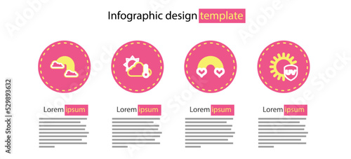 Set line Rainbow with heart, UV protection, Thermometer and cloud, sun and clouds icon. Vector